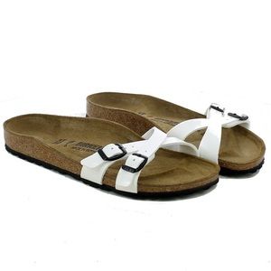 Birkenstock White Patent Two-Buckle Slide Sandals